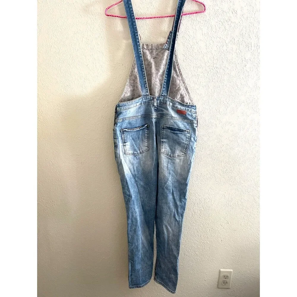 Zara Denim Distressed Bib Overall Girls Sz 13/14 Boho Vintage Jean Frayed Cotton
